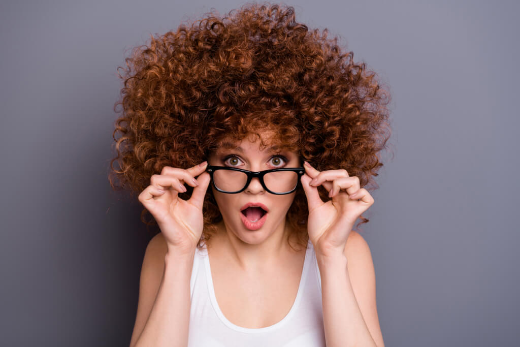 Close up photo of pretty lady open mouth stupor eyes full fear oh no wear specs white tank-top isolated grey background