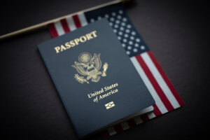 American Flag under Passport of USA.