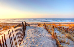 Ponquogue Beach is a stretch of sand accessed by a bridge across Shinnecock Bay.