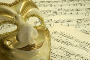 Photo of a Mask on Sheetmusic - Opera / Theater Concept